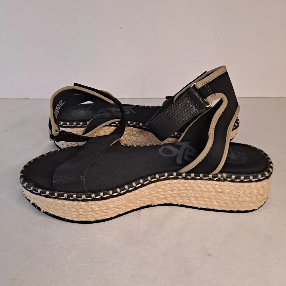 OTBT Reflector Women's Espadrilles Sandals Black Leather Textile Size 9M